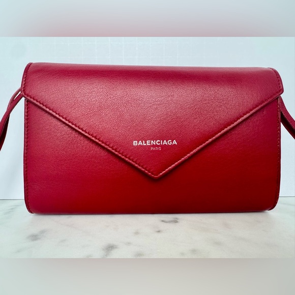 Balenciaga Handbags - Balenciaga Red Leather Envelope Crossbody Wallet WOC